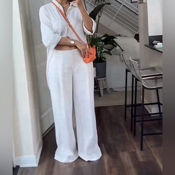 NWT ZARA LINEN BLEND PLEATED PANTS ZW COLLECTION Ecru Size S - Picture 7 of 12